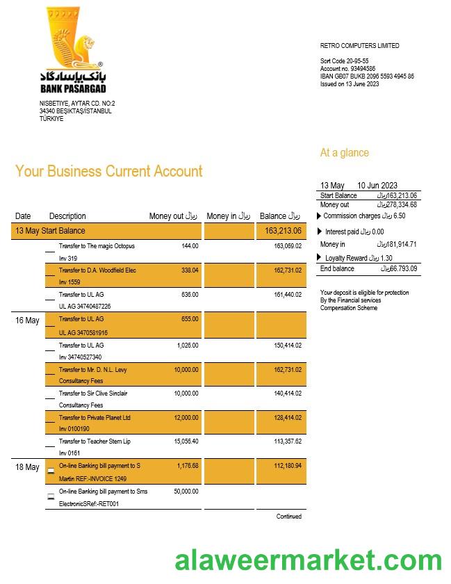 Bank Pasargad business statement Word and PDF template